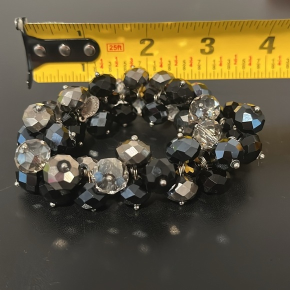 Vintage ALI KHAN New York Bracelet Cluster Black Clear Glass Beads Stretch - Picture 4 of 7